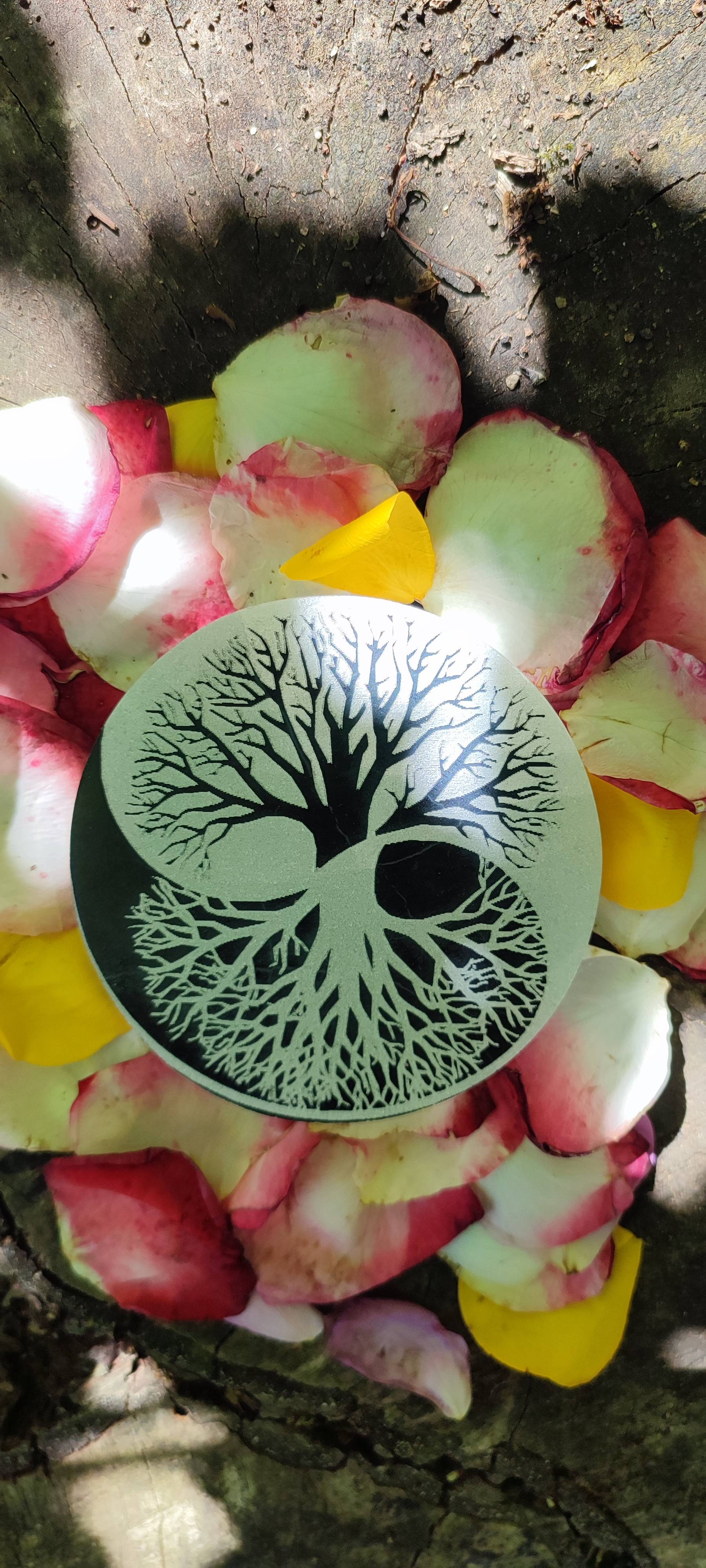 Disque de sélenite Arbre de vie symbole Ying-Yang