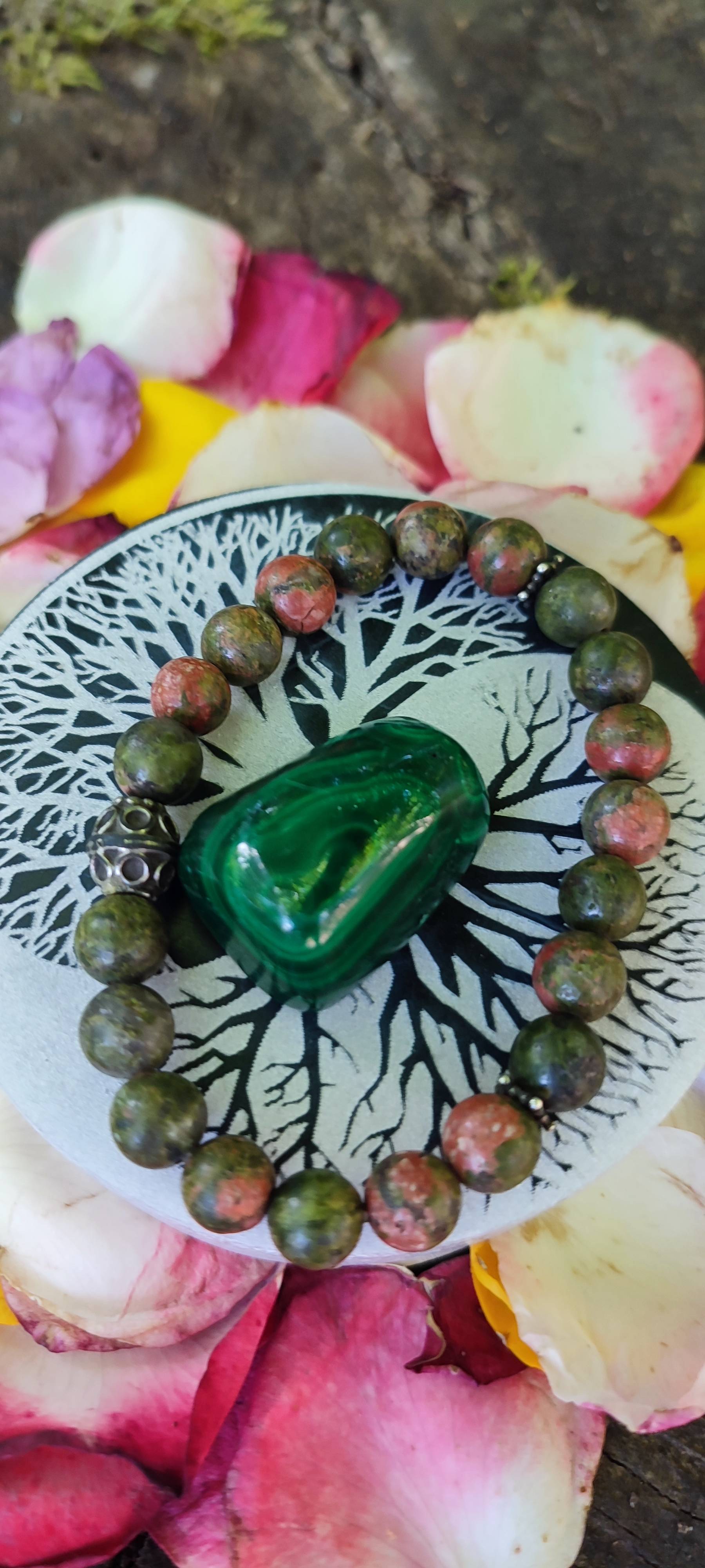 Disque de sélenite Arbre de vie symbole Ying-Yang